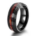OAHLAN Fashion Men's Wedding Engagement Domed Wood Inlay Hammered Black Plated Tungsten Carbide Rings