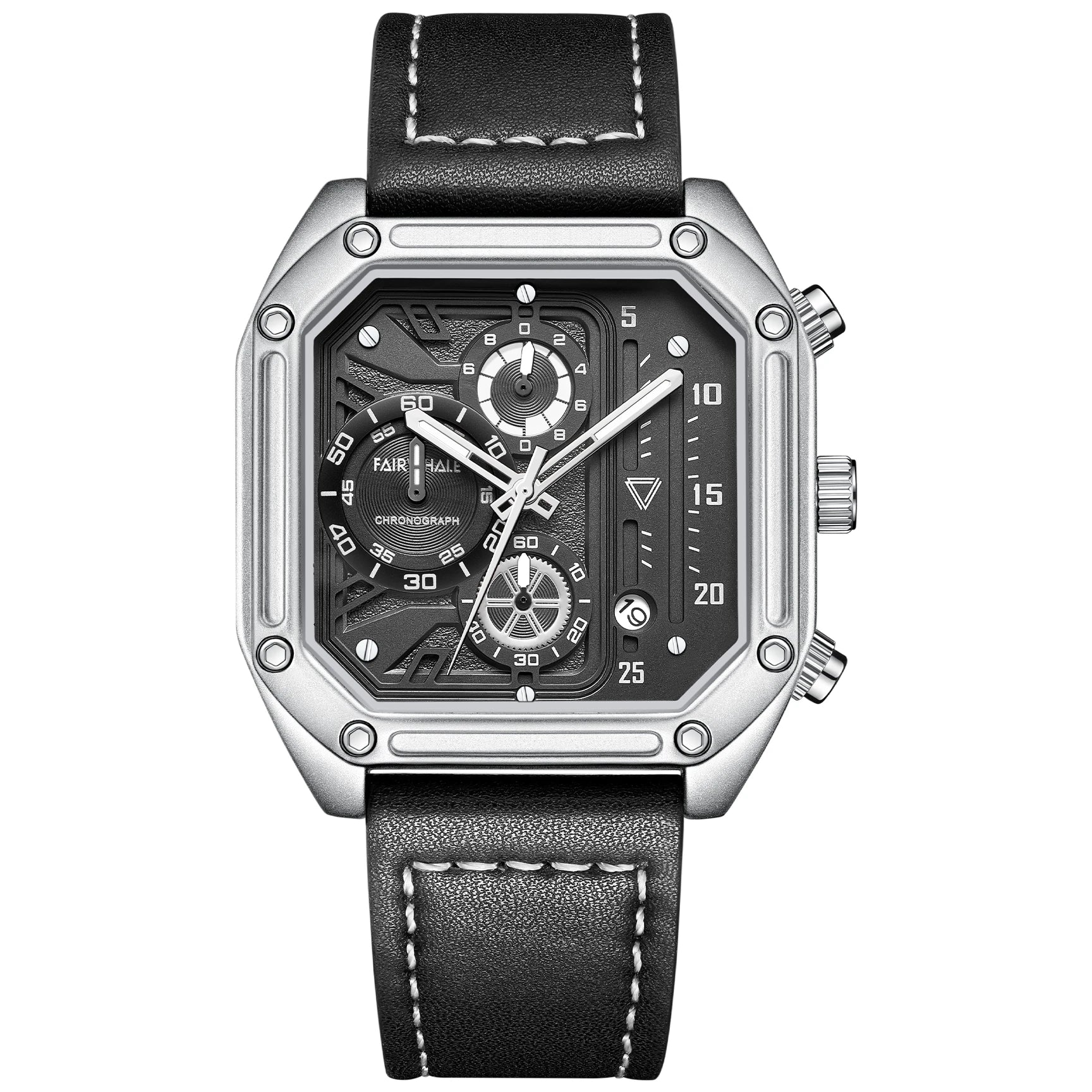 Top Brand Luxury Fashion Leather Quartz Men Watches Casual Date Chronograph Wrist Watches Octagon Male Watch