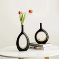 Modern Art Deco Design Electroplated Golden Ceramic Donut Vase Set Luxury Porcelain Wedding Vases for Hotel Home & Gift Ornament