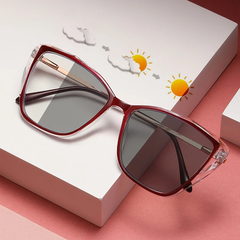 Fashion Color Cat Eye Frames for Eyeglasses Photochromic Lens Glasses Metal Temple Square TR90 Eyeglasses Frames for Women