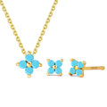 Gold Plated Fashion S925 Sterling Silver Flower Necklace and Stud Earrings Blue Turquoise Jewelry Set for Women Daily Wear