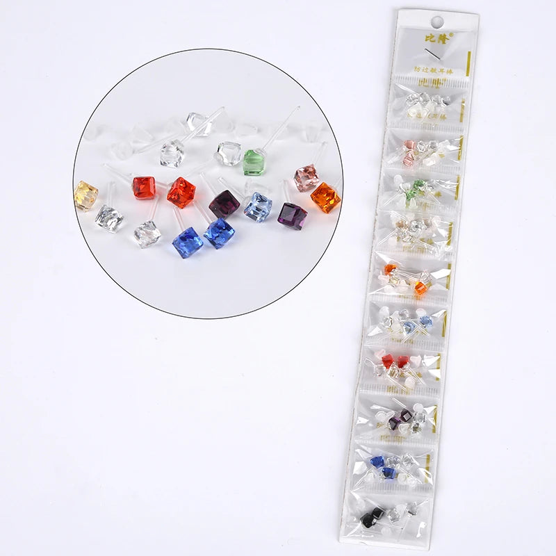 Fashion Multi-color Crystal  Earrings Women Accessories Plastic Earrings Anti-allergic Earring Studs Set