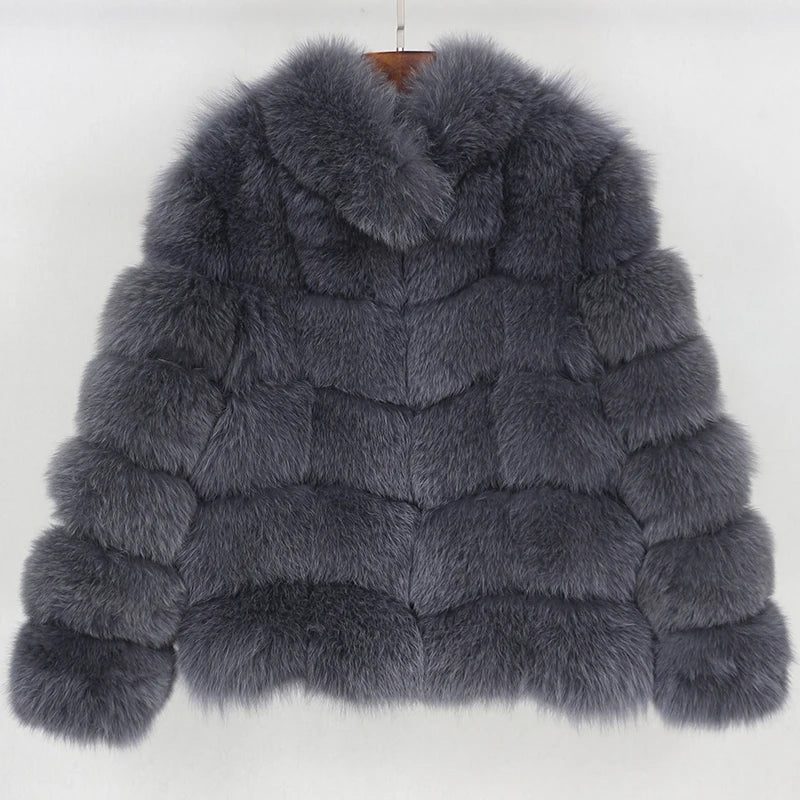 Luxury 2023 Women's Winter Jacket Natural Big Fluffy Fox Fur Coat Removable Vest Warm Stand Collar Casual Outerwear Streetwear
