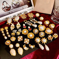 Kaimei 2023 Fashion Jewelry Korean Vintage Floral Pearl Cutout Hoop Stud Earrings for Women Light Luxury Gold Statement Earrings