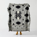 LW Geometric Boho Tassel 100% Cotton Thread Knitted Throw Blanket Bohemian
