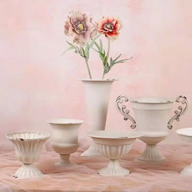 Vintage Metal Pedestal Urn Planter for Garden Green Planting Rustic Farmhouse Flower Vase for Home Garden Decor Succulent Pot