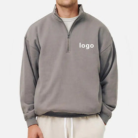 Custom Logo Blank Quarter Half Zip Hoodie Drop Shoulder Oversize Zip up Hoodie Half Zip Sweatshirt