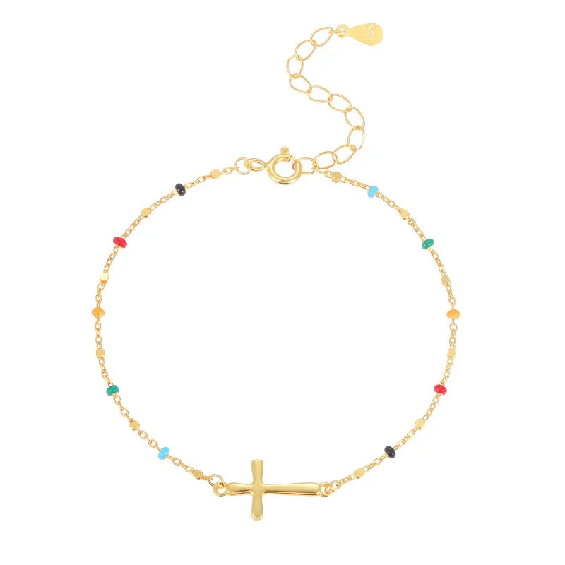Daidan Adjustable Bracelets Women Bracelet 18K Gold Plated Epoxy Colorful Enamel Sterling Silver Cross Bracelet