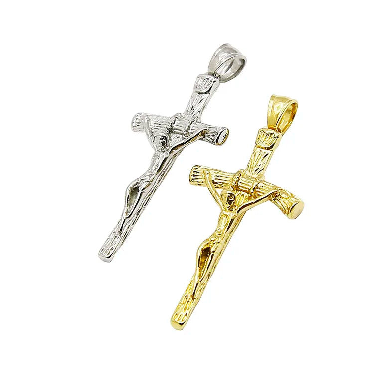 316l Stainless Steel Jewelry 18K Gold Plated Silver Jesus Christ Cross Crucifix Necklace Men Jewellery