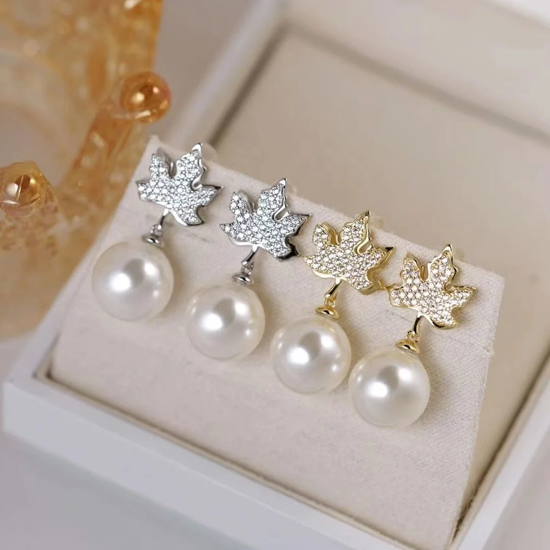 E2287 10-11mm DIY Natural Freshwater Pearl Charm Earrings Mounting Accessory 925 Sterling Silver Gold Plated  Jewelry for Women