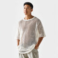 2025 Custom Men's Open-Knit Mesh T-Shirt Ultra-Breathable Summer Layer Sweater Relaxed Fit 220 Grams Fabric Weight Solid Pattern