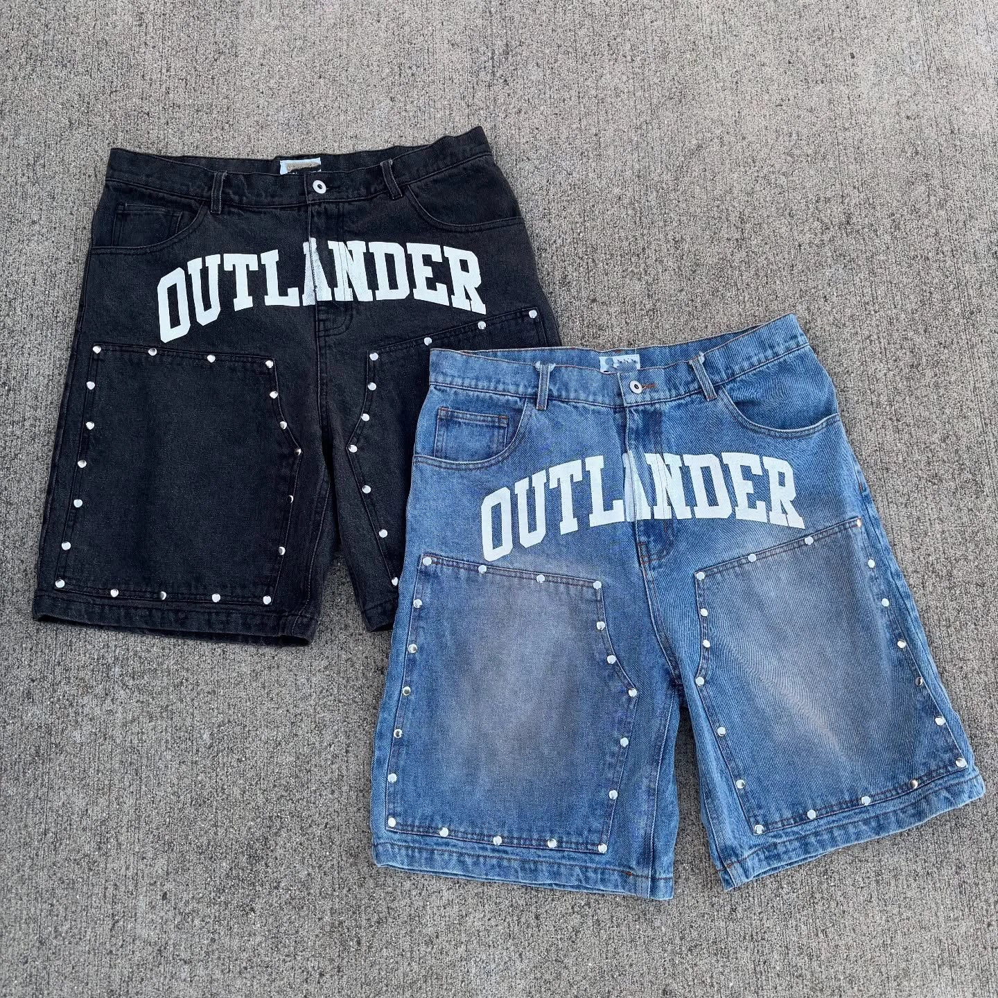 US Free Tax Jean Shorts Oversized Graphic Unisex Letter Patchwork Cargo Distressed Men's Denim Jeans Shorts With Rhinestone