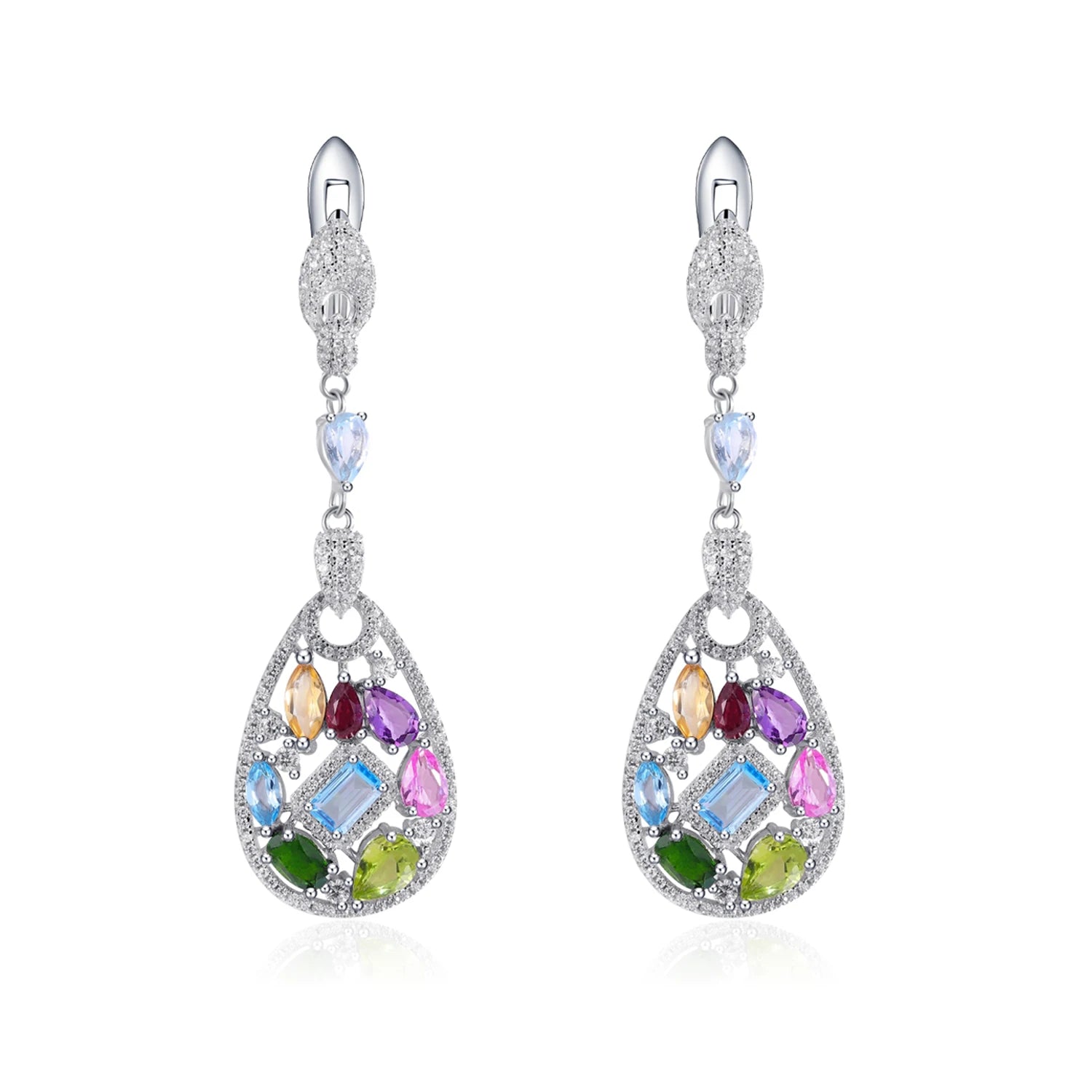 C4035 Abiding Jewelry Custom Earring Wholesale 925 Sterling Silver Colorful Natural Gemstone Long Drop Earrings for Girls