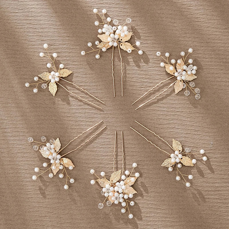 Fashion Gold Leaves 6 Sets Hair Pin Bridal Handmade Hair Pin Wedding Hair Accessories Wholesale