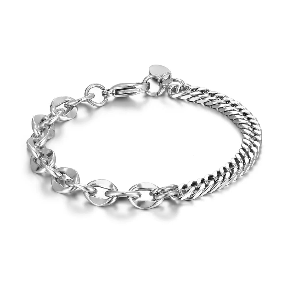 Trendy Personality Men's Bracelet Simple Punk Domineering Stainless Steel Link Chain Men's Wide Bracelet Fashion Jewelry