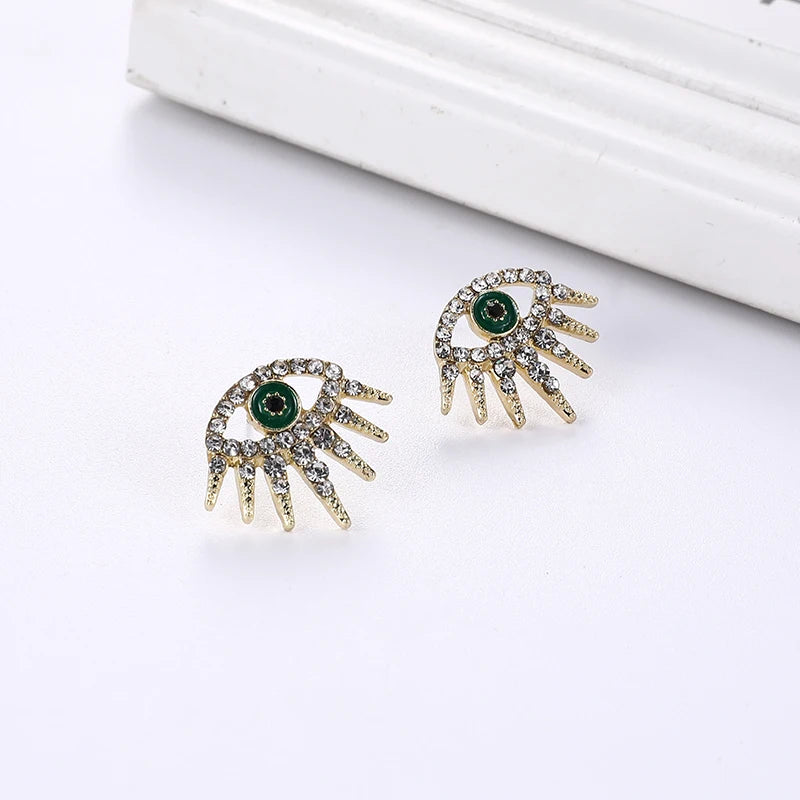 2023 Hot Sale Gold Plated Drip Oil Devil Eye Earrings Chic Shiny Rhinestone Crystal Evil Eyes Stud Earrings Women