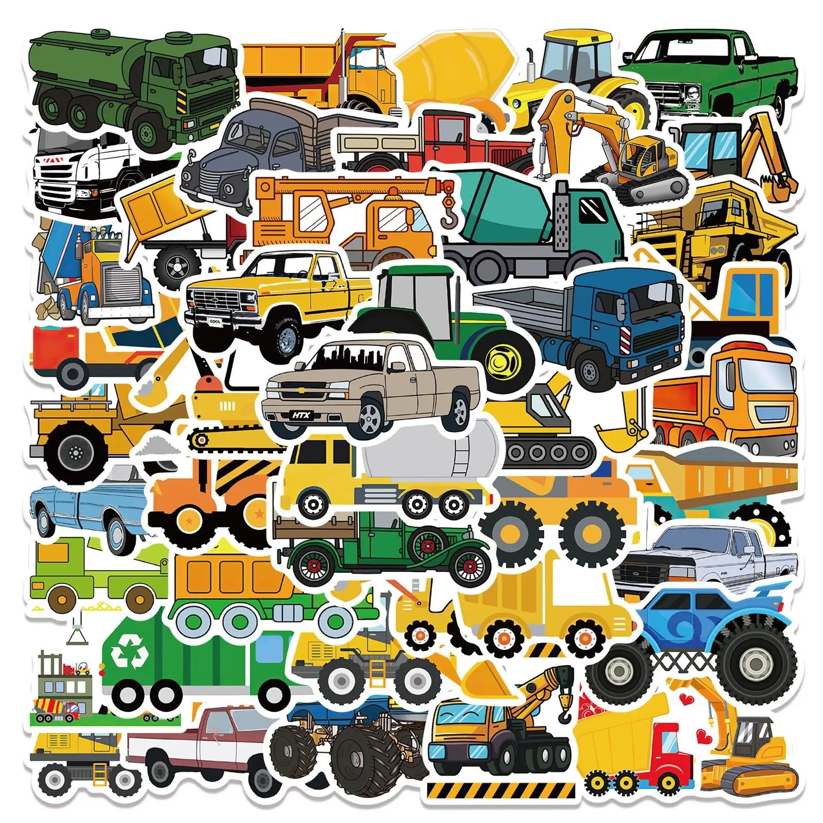 50Pcs Kids Liked Cartoon Truck Stickers Decorative Label for Luggage Laptop Guitar Notebook Skateboard PVC Waterproof Sticker