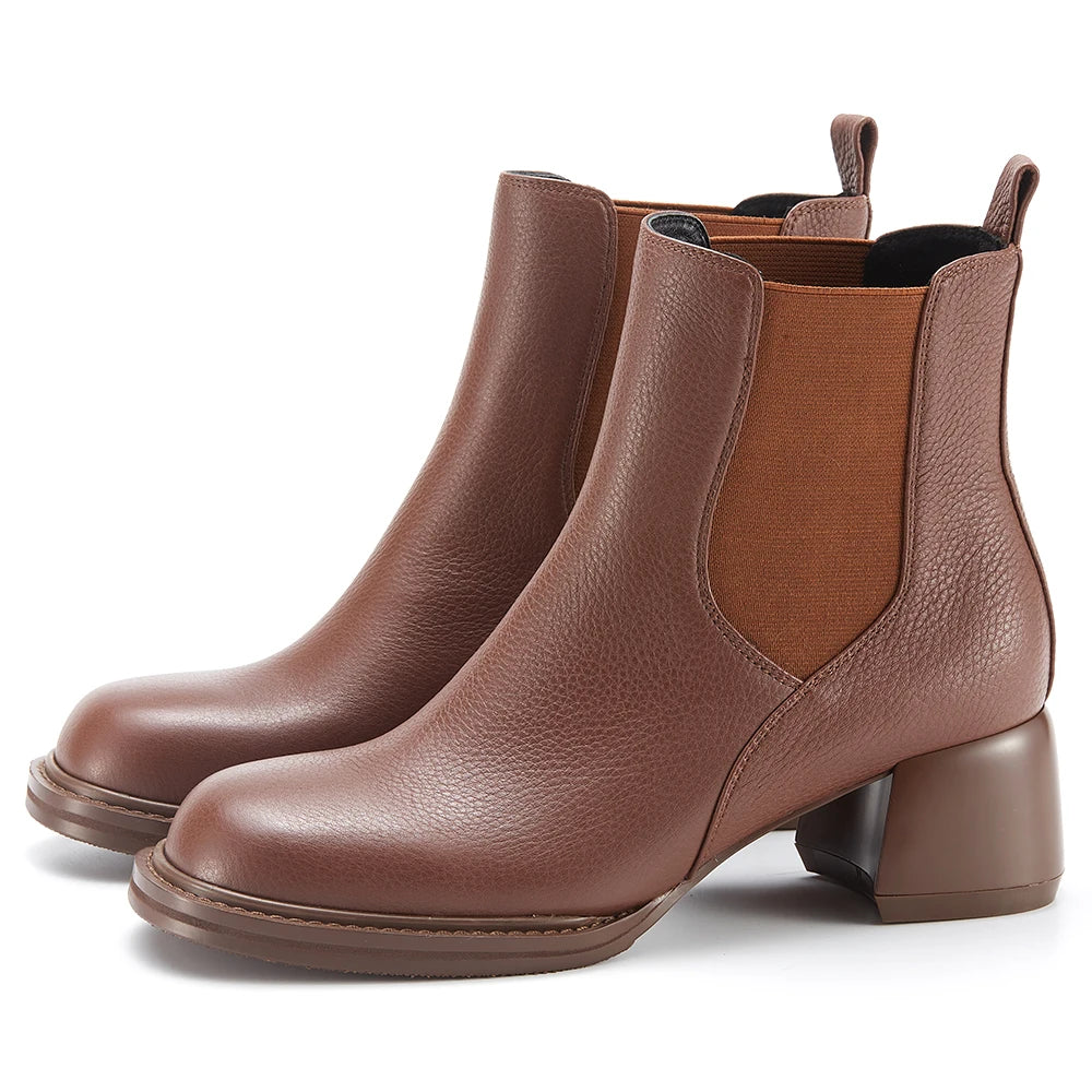 Handmade Custom Women's Chelsea Ankle Boots Square Toe Lug Sole 5cm Chunky Heel Genuine Leather Lining Summer Autumn