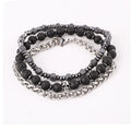 Natural Stone Lava Rock Beads Hematite Stainless Steel Chains Skull Charms Beaded Elastic Bracelet Set Men