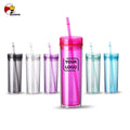 Beeman Bpa Free 20oz Double Walled Matte Acrylic Plastic Clear Skinny Straight Sublimation Tumbler Water Cups With Lid and Straw