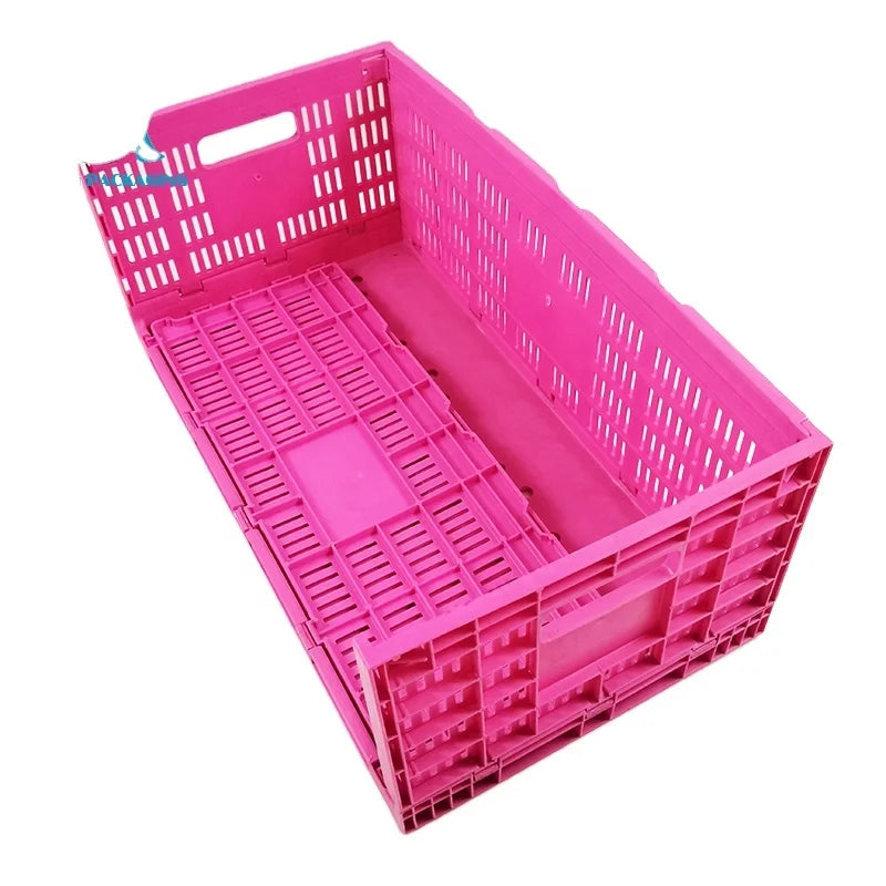 Pink Foldable Food Grade Plastic Mesh Fruit & Vegetable Crate with Storage Box