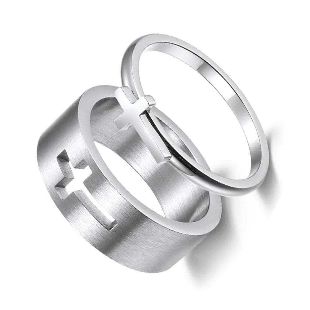 Wholesale Fashion Stainless Steel Cross Charm Wedding Couple Finger Ring Set Rings China Manufacturer Supplier