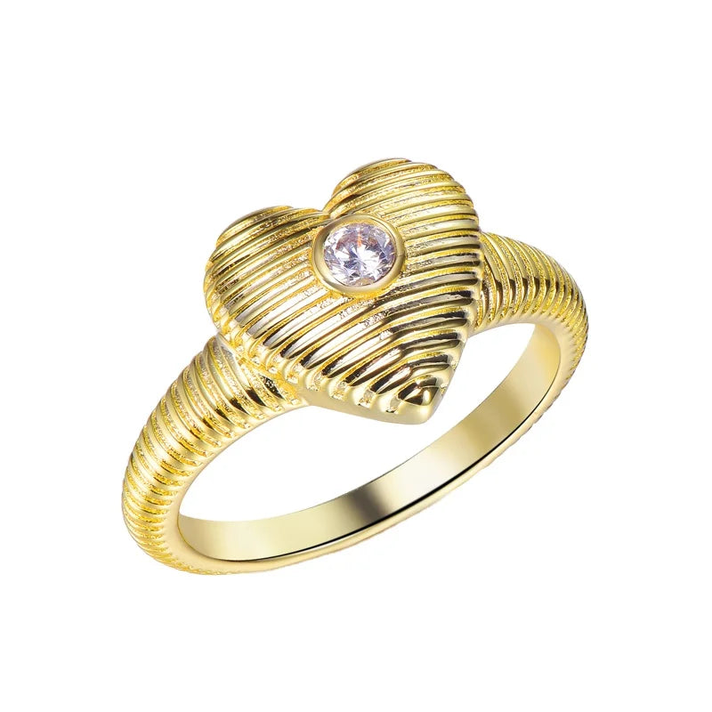 Kirin Jewelry 925 Sterling Silver Vintage Engagement & Anniversary Wedding Rings 18K Gold Plated Zircon Heart Design
