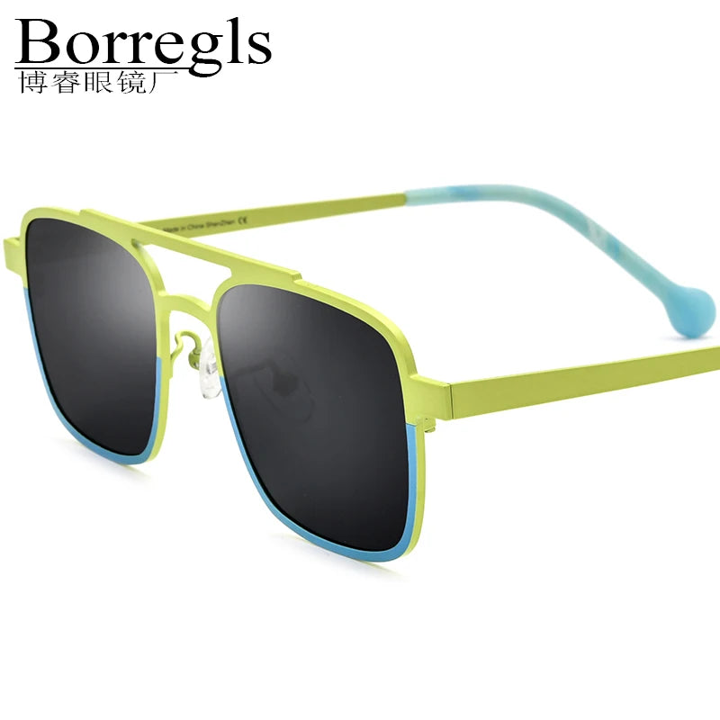 Borregls Colorful Titanium Sunglasses Men New Brand Designer Vintage Square Fashion Women Polarized UV400 Sun Glasses 185789T