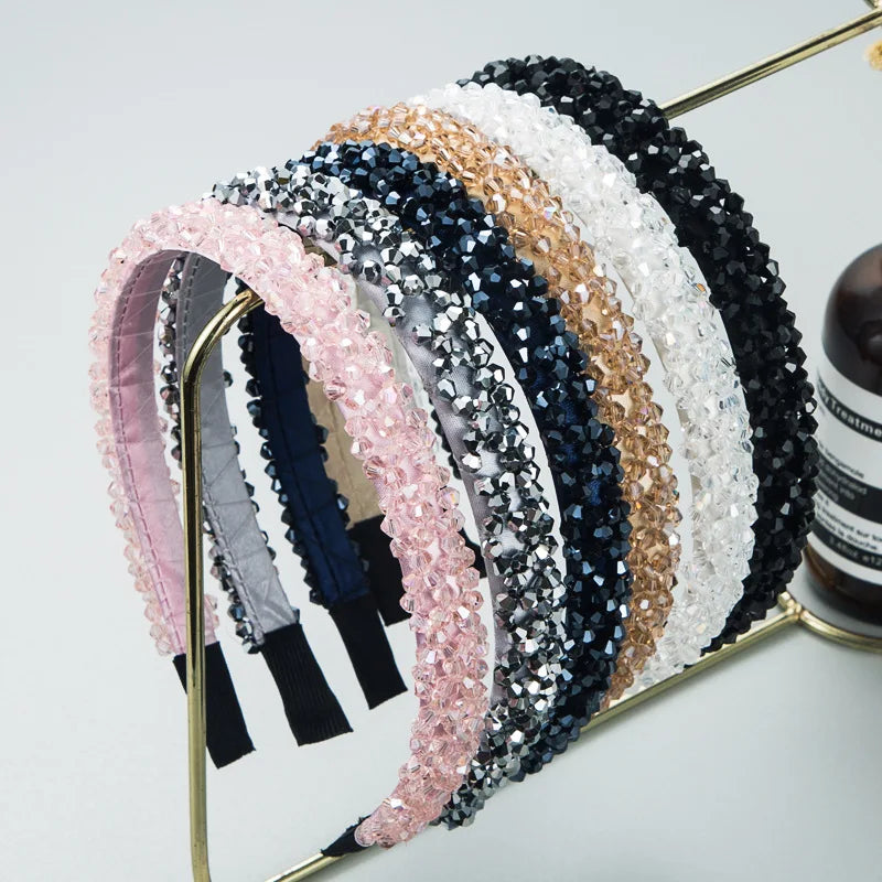 FanYue Korean New Style 2022 Hair Accessories Glitter Simple Cute Thin Alice Bands for Women Crystal Headband Hair Band