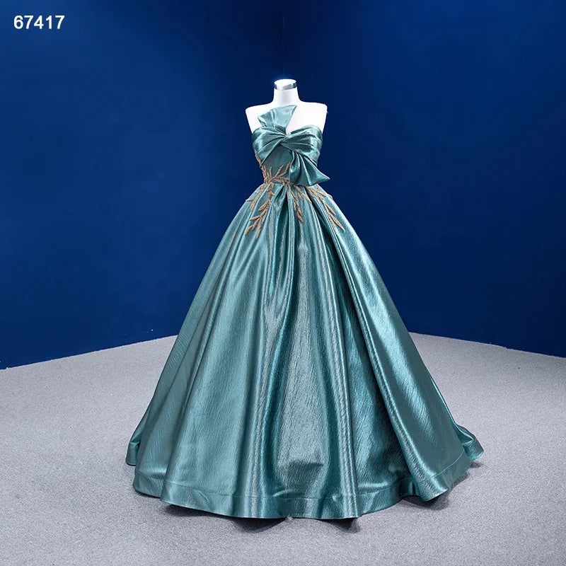 Jancember RSM67417 Elegant Sleeveless Blue Satin Bridal Gowns Wedding Dress