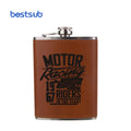 Wholesale Custom 8oz Chestnut Laser Engraving Stainless Steel Hip Flask with PU Cover