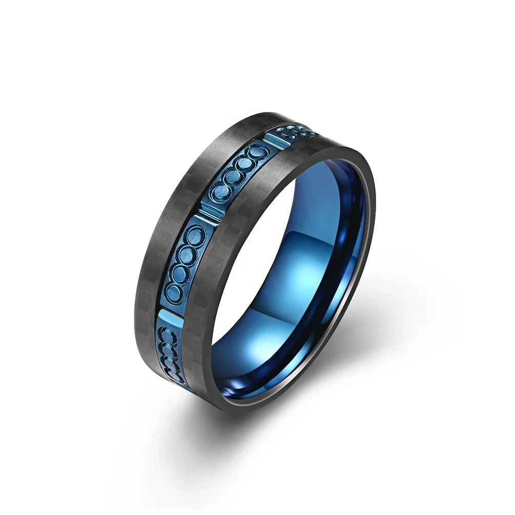 Alin Classic Luxury Arab Men's Wedding Band Ring with Back Zircon Stone Stainless Steel Design