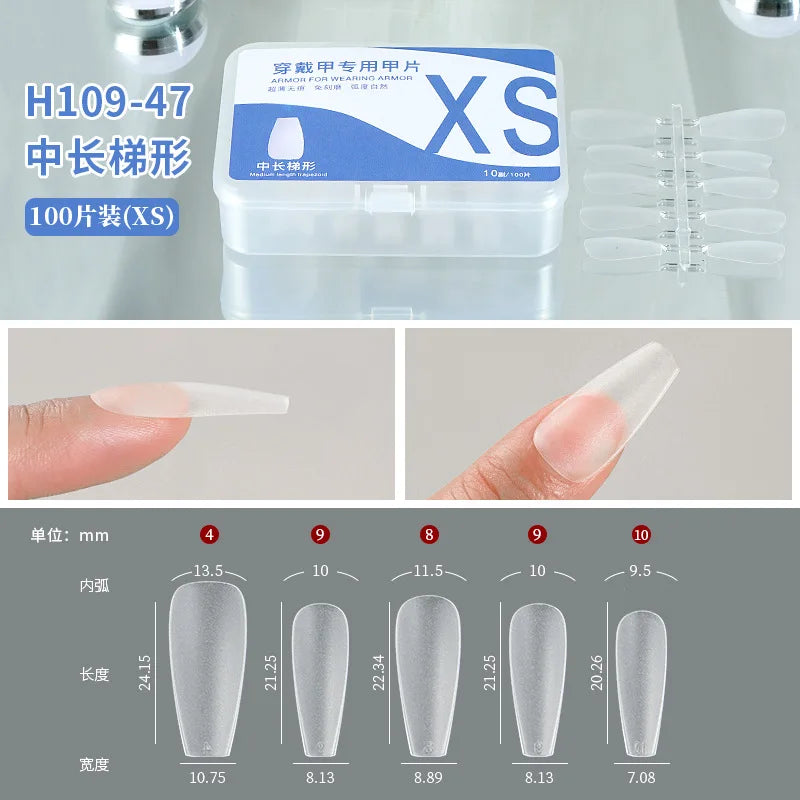 100pcs Custom Label Nail Tips Short Medium Trapezoid Almond Round Matte Gel Nail Tips Full Cover False Nails