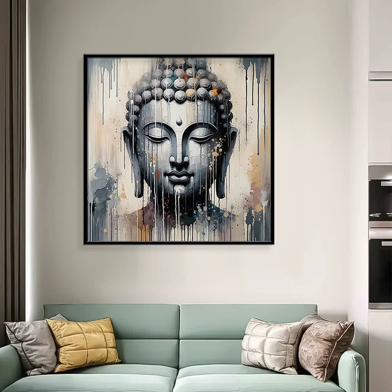 Wholesale Handmade Buddha Customized Art Acrylic Painting with Outer Frame 60x60cm & Custom Sizes for Living Room Decor