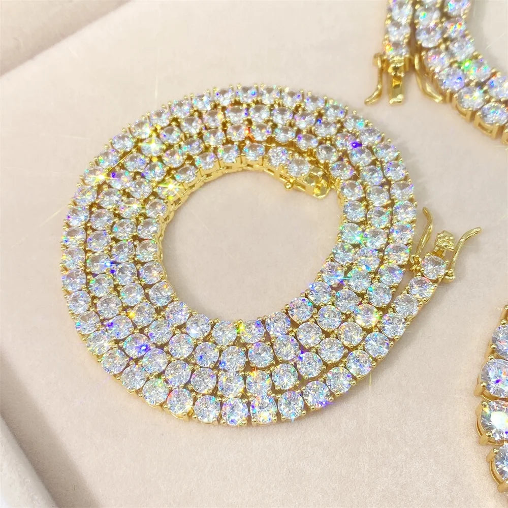 Wholesale 14k 18k Gold Filled Chain Gold Plated Jewelry Moissanite 925 Sterling Silver Necklace 4mm Diamond Tennis Chain
