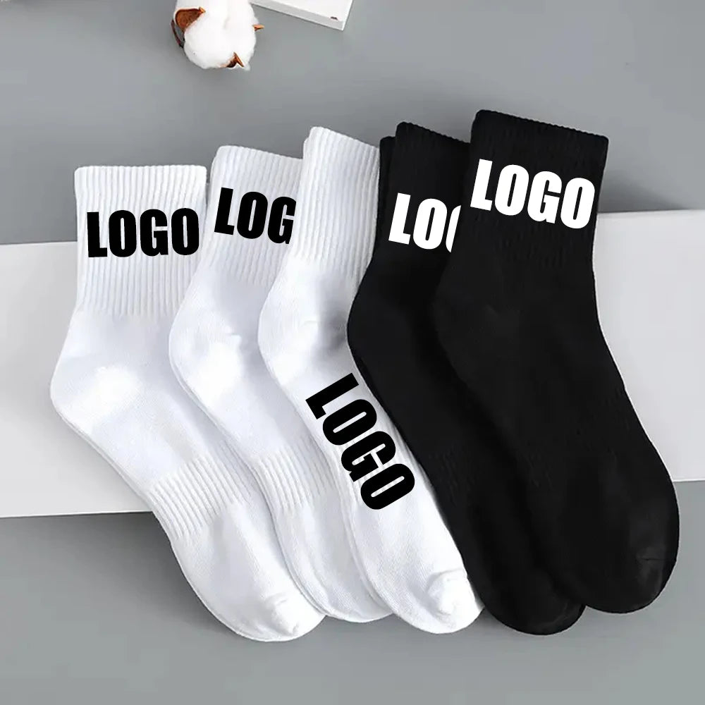 RTS NO MOQ Custom Wool Embroidered Knitting Logo Socks Mens Cotton Crew Unisex Street Hip-hop Basketball Sport Socks With Logo