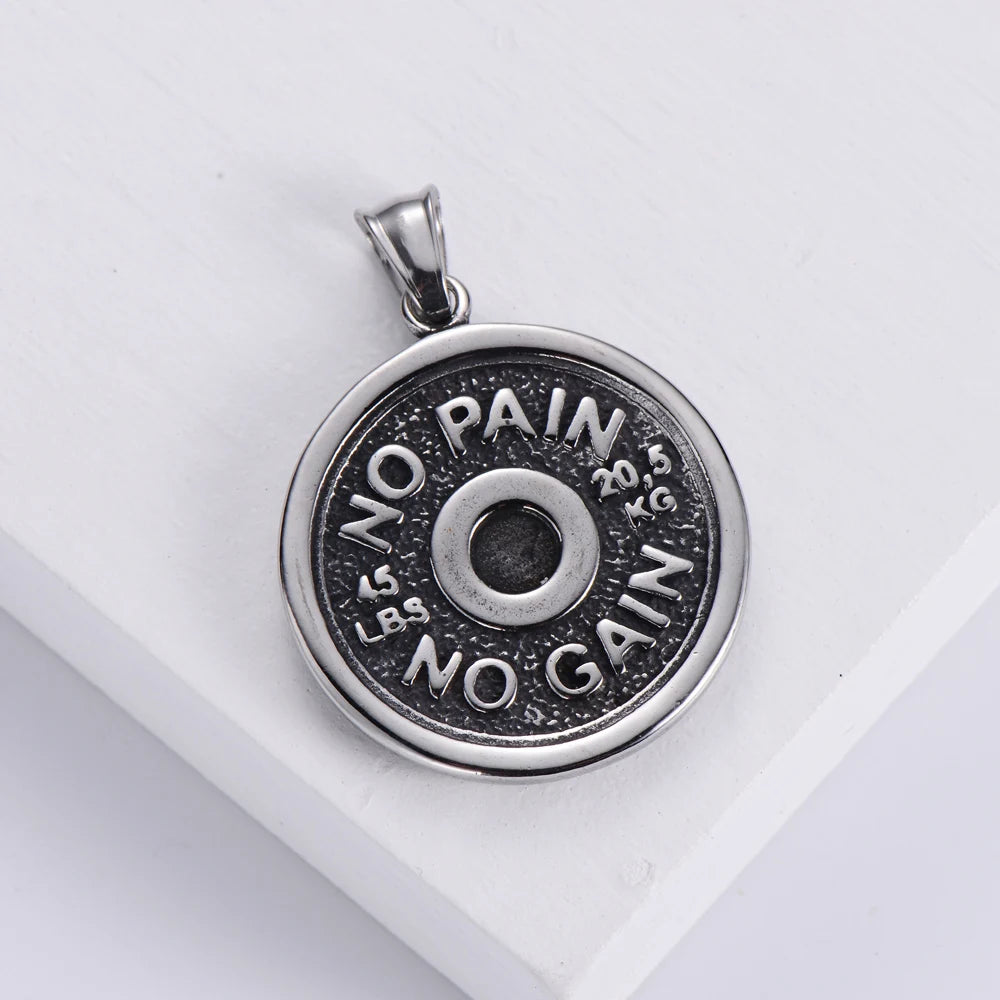Men's Stainless Steel Punk Jewelry No Pain No Gain Fitness Inspiration Dumbbell Bear Pendant Fashion Pendants & Charms