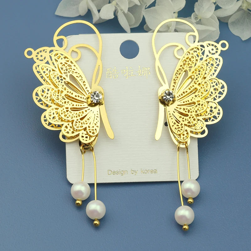 High-End Fashionable Retro Light Luxury Style Butterfly Tassel Earrings Elegant Hook Drop Earrings Popular Elegant Hook Earrings