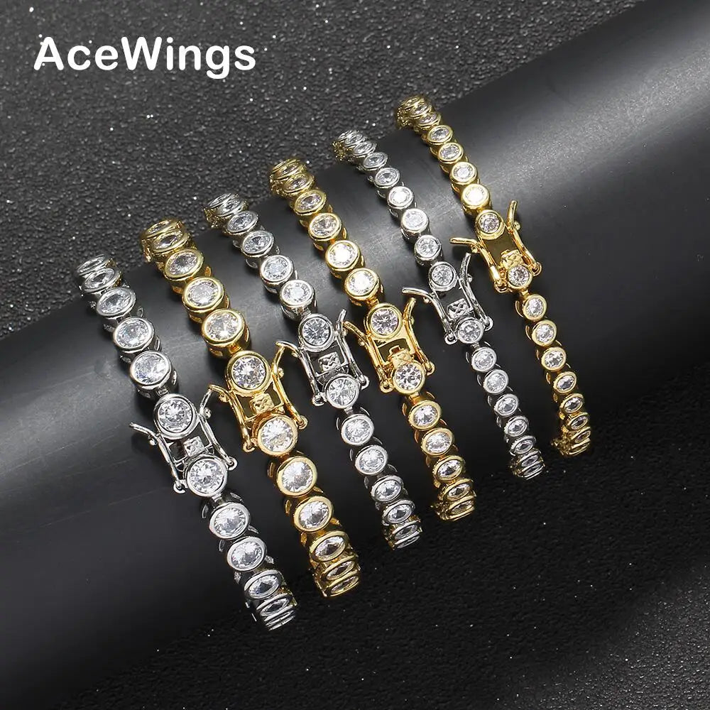 BB249  3mm 4mm 5mm  7" 8"  Brass Bracelet Tennis Chain Brass Setting CZ Bracelet Iced Out Cubic Zircon Bling Bling