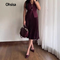 Ohsisa 2025 Elegant Office Lady Outfit Sleeveless Vest Women Tank Top +  Pleated Skirt Fashion Elegant Clothing Set Suits