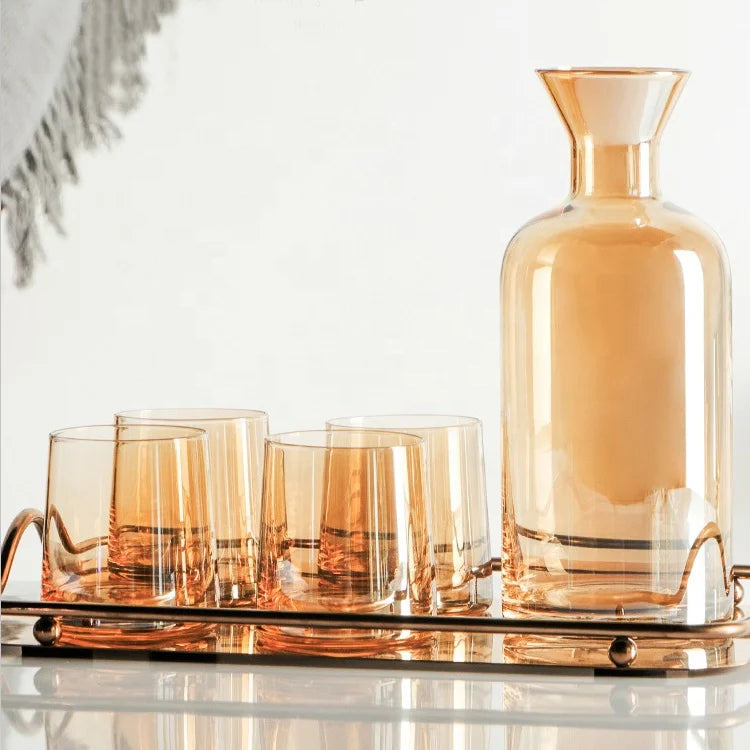 China Wholesale Nordic Style Hot Sale New Food Grade Eco-Friendly Water Jug and Glass Cup Set with Wood Lid Over 1L Capacity