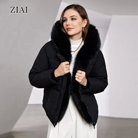 Fashion Warm Shiny Padded Puffer Jacket Black Short Women Quilted Coat Puffer Coat With Big Fur Hood Ladies Winter Jackets