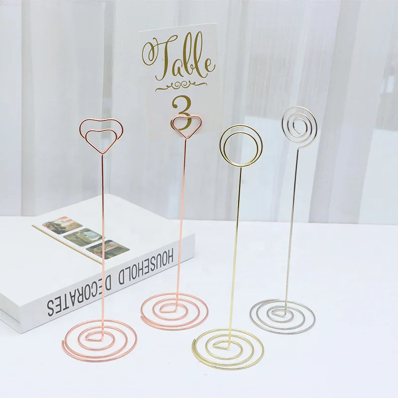 8.7 Inch Tall Heart & Round Shaped Iron Table Number Holders & Place Cards (Gold/Silver/Rose Gold) Durable Modern Design