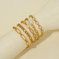 Fashion 18 K Gold Stainless Steel Chain Bracelet Set Minimalist Zircon Pearl Pendant Bracelet Women's Bracelet Gift