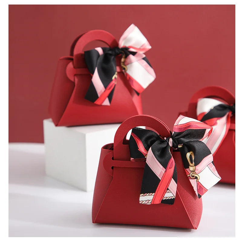 Hand-Held Creative Leather Wedding Candy Box Flower Party Storage Basket with Gift Bag