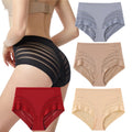 Women Mid-rise Underwear Breathable Mid-waist Panties Sexy See Through Ice Silk Stripe Lace Underwear Light Tummy Control Briefs