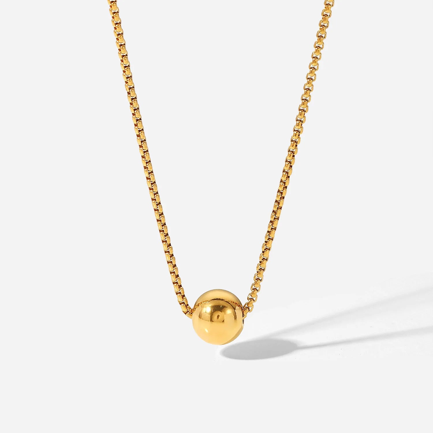 Simple Beaded Box Chain Necklace 18K Gold Plated Stainless Steel Ball Charm Pendant Necklace for Women