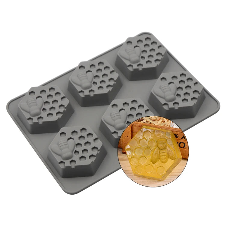 Non Stick 6 Cavities Honeycomb Shape 3D Silicone Soap Molds for Decorative Baking Chocolate Cake Soap Molds