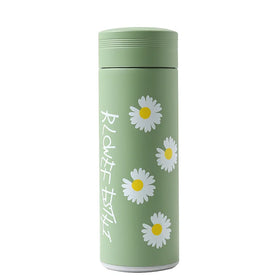 Korean Trend Daisy Green Vacuum Flask Stainless Steel Tumbler with Rubber Paint Tea Filter Cup for Office Use