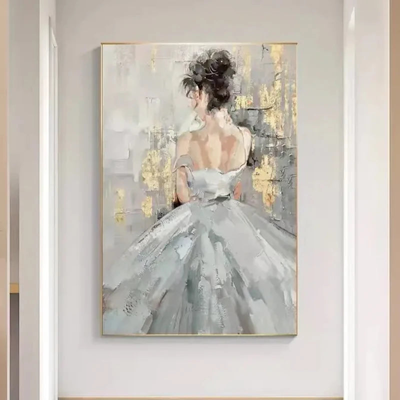 Customization 100% Hand-painted Canvas Oil Painting Young Girl Back View Decorative Painting Home Hanging Painting